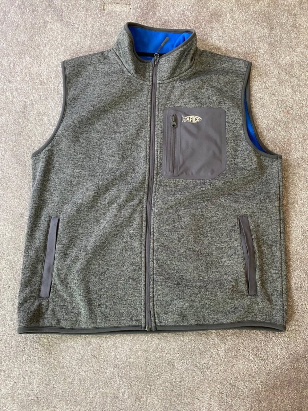 Aftco Reversible Gray & Blue Fleece Vest Full Zip With Chest Pocket Large